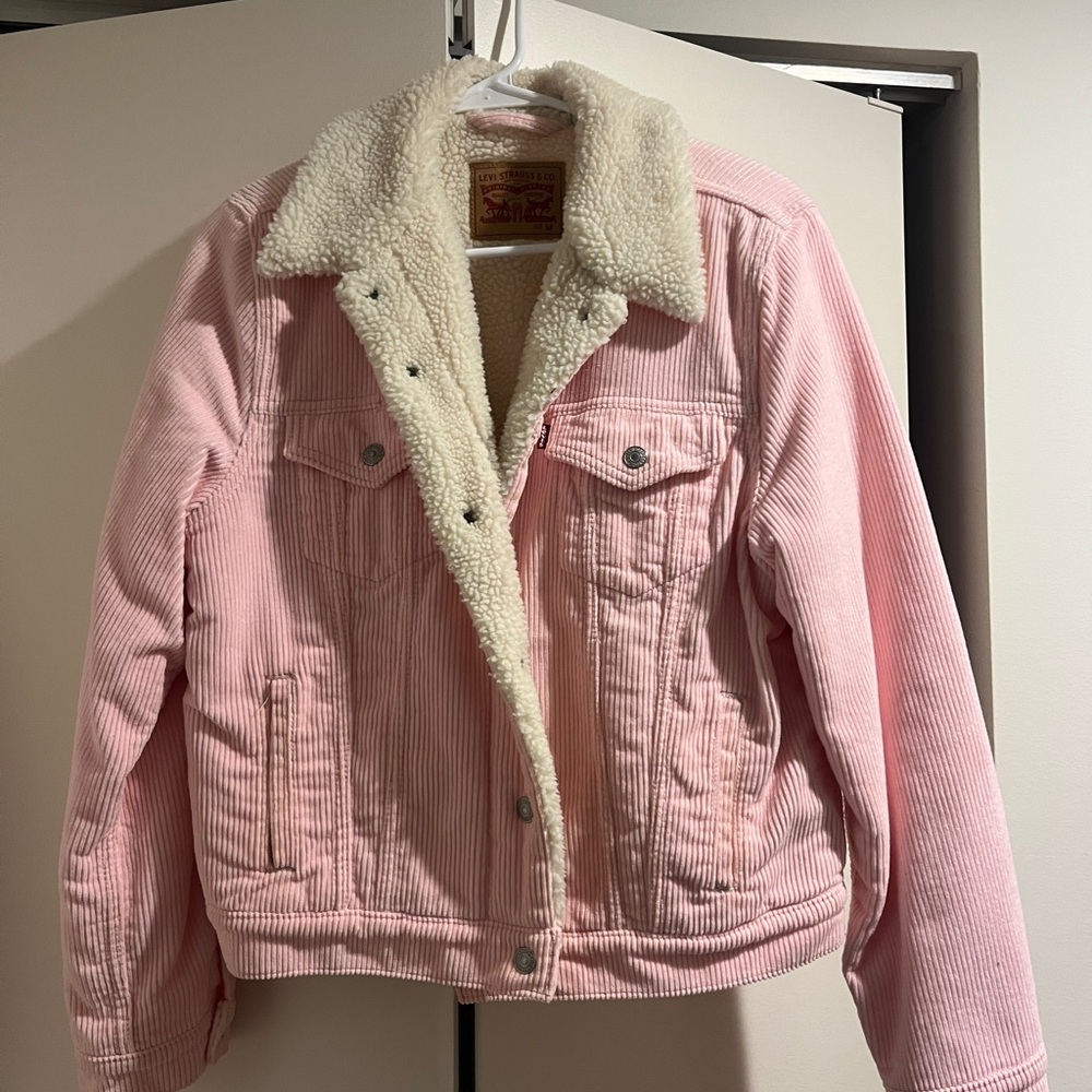 Levi’s Pink Sherpa Lined Corduroy Trucker Jacket Size M